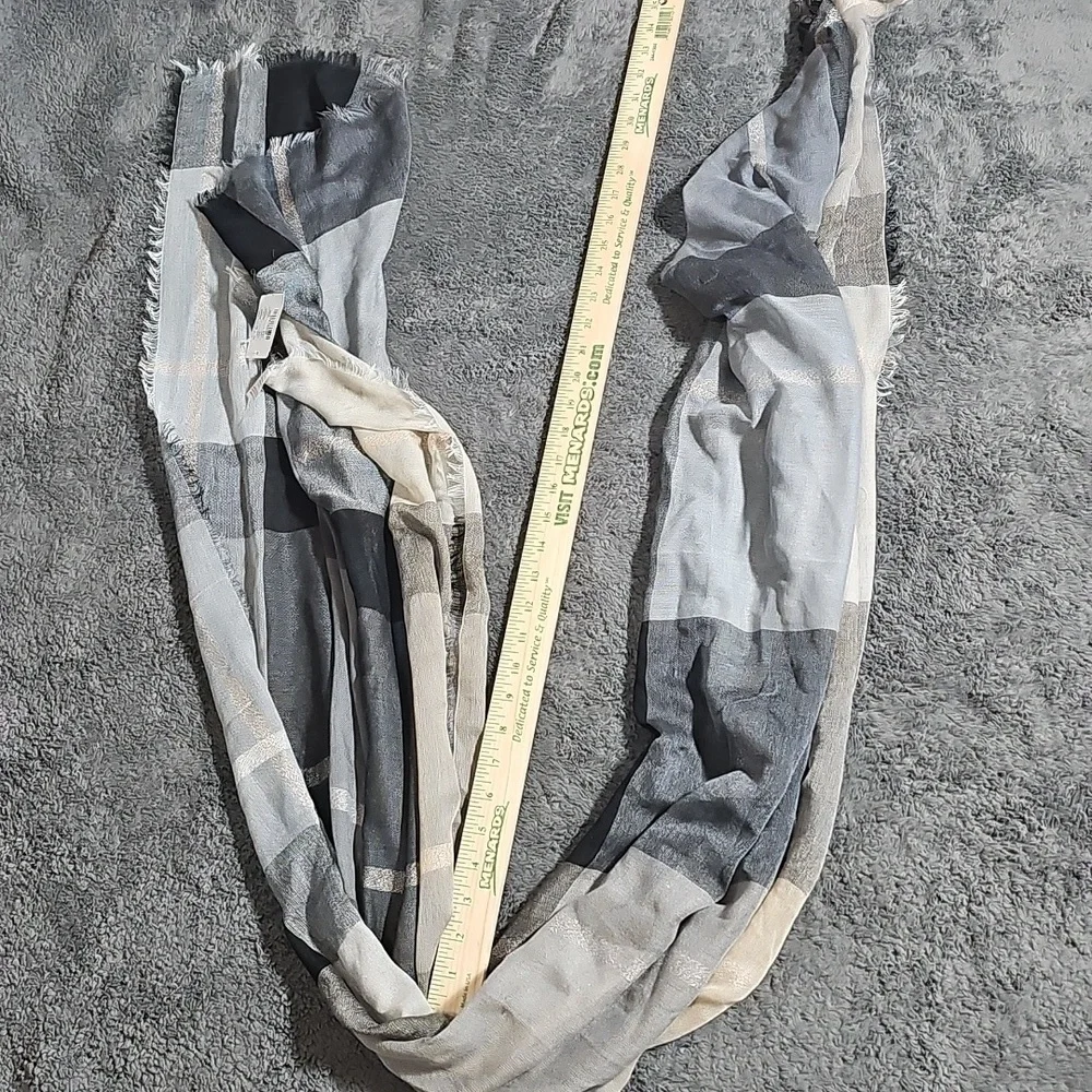 Christopher and Banks Blue Cream and Blush Sheer Blanket Fringe Scarf New